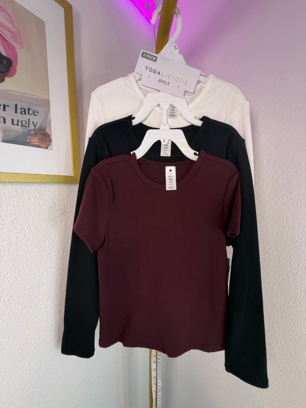 Yogalicious Short Sleeve Ribbed Tee Set - Burgundy, Black, White NEW